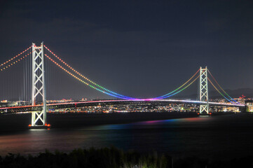Fototapeta na wymiar 明石海峡大橋　Beautiful illuminated bridge in Japan