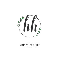 H HH Initial handwriting and signature logo design with circle. Beautiful design handwritten logo for fashion, team, wedding, luxury logo.
