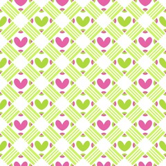 Simple Cute Love Lattice Weave Grid Seamless Pattern Background Wallpaper. Combination colors of purple, and green. Pattern for Textile, cloth, fabric, paper, print, interior, decor, etc.
