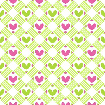 Simple Cute Love Lattice Weave Grid Seamless Pattern Background Wallpaper. Combination colors of purple, and green. Pattern for Textile, cloth, fabric, paper, print, interior, decor, etc.
