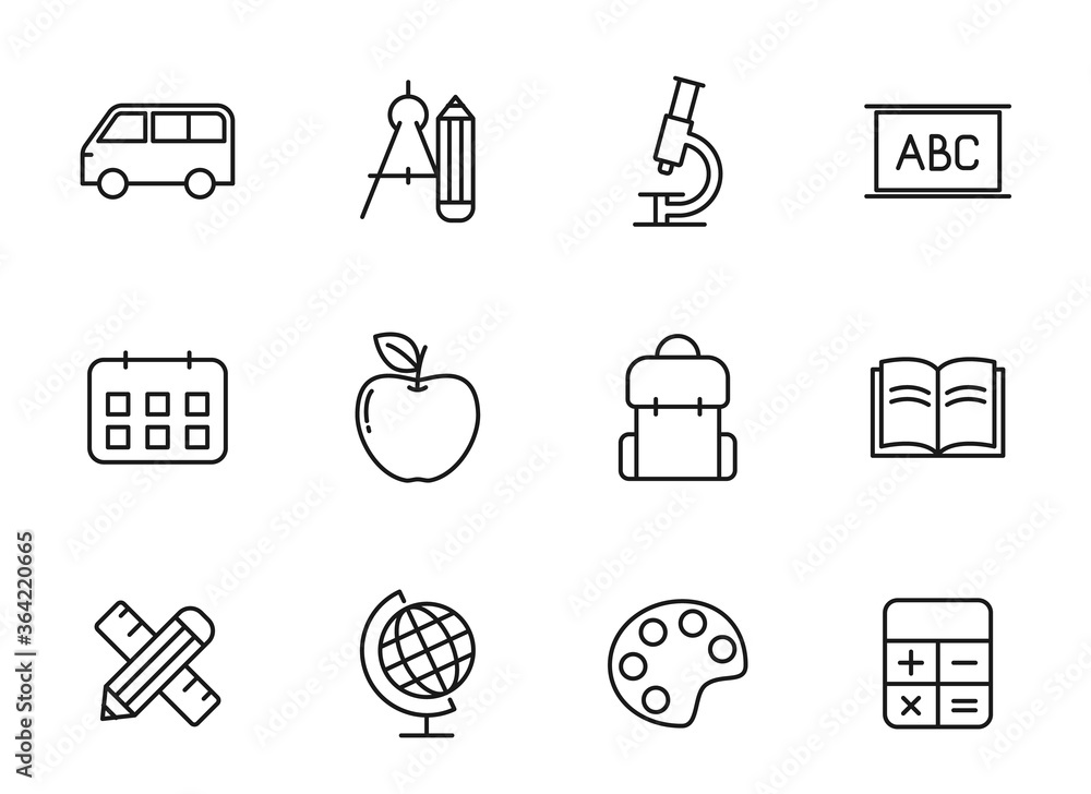 Poster school line vector icons isolated on white background. school icon set for web design, ui, mobile ap