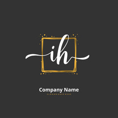 I H IH Initial handwriting and signature logo design with circle. Beautiful design handwritten logo for fashion, team, wedding, luxury logo.