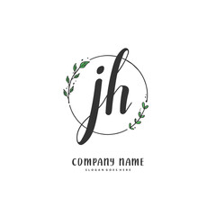 J H JH Initial handwriting and signature logo design with circle. Beautiful design handwritten logo for fashion, team, wedding, luxury logo.