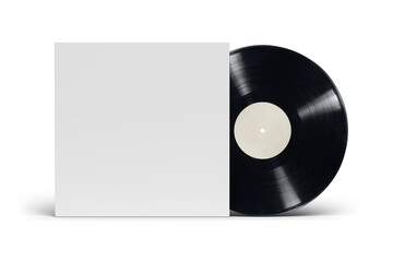 12-inch vinyl LP record in cardboard cover on white background. - Powered by Adobe