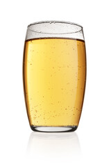 Glass of yellow soda soft drink isolated on white background.