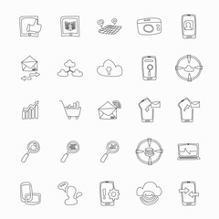network hand drawn linear vector icons isolated on white background. seo and network icon set for web and ui design, mobile apps and print products