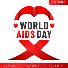 Fototapeta na wymiar World AIDS day poster. Aids Awareness Red Ribbon. Vector illustration.