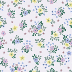 Tracery pattern in mini delicious flowers of buttercup. Trendy liberty style. Floral seamless background for textile or book covers, manufacturing, wallpapers, print, gift wrap and scrapbooking