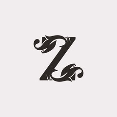 Monogram Vintage Ornate Leaf Z Letter Initial Logo Icon template design luxury style
