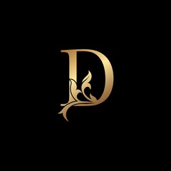 Golden Luxury Letter D Initial Logo Icon Template Design. Monogram ornate nature floral leaf with initial letter