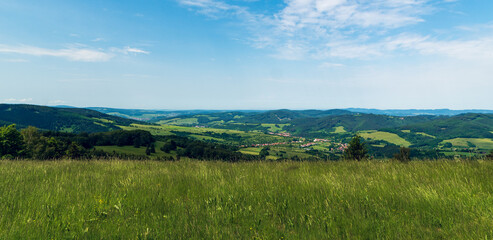 View from Kanur hill in Bile Karpaty mountains on czech - slovakian borders during beuattiful springtime day