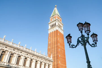 Fototapeta na wymiar St Mark's Campanile at Saint Mark's Square in Venice 