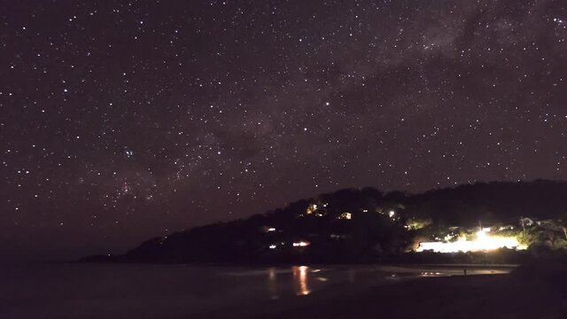 Time lapse of the milky way galaxy over Wye river beach on the great ocean road.