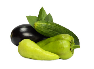 eggplant,cucumber,pepper isolated on white background