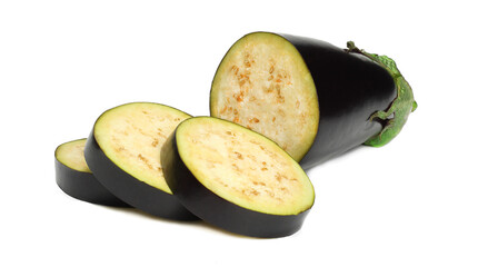Eggplant cut with rings isolated on white background