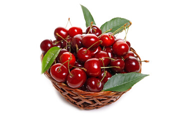 Sweet cherries in a basket isolated on a white background