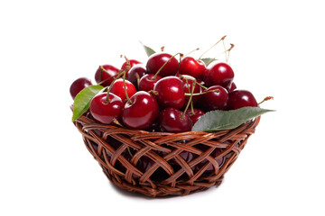 Sweet cherries in a basket isolated on a white background