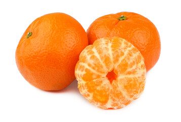 Tangerines with a slice isolated on white background