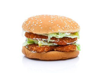 Hamburger a chicken on a white background