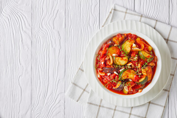 hot veggies ragout in a white bowl