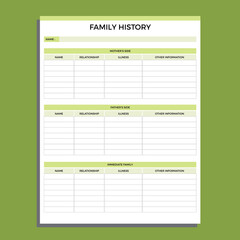 Heakthy planner, Medical Family history planner
