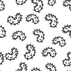 Virus cells isolated black on white seamless vector pattern.