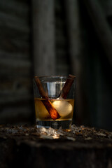 glass of whiskey on the rocks