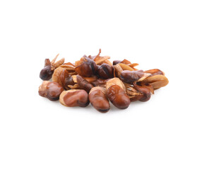 fava bean, roasted and salty on white background