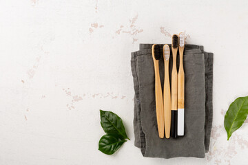 Natural eco bamboo toothbrushes top view, zero waste