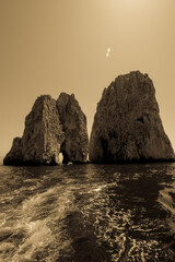 Ancient and old style picture of the Capri' Faraglioni, one of the best place in ITaly.