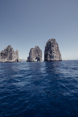 Desaturized view of the Capri's Faraglioni.