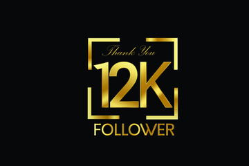 12K, 12.000 Follower Thank you Luxury Black Gold Cubicle style for internet, website, social media - Vector