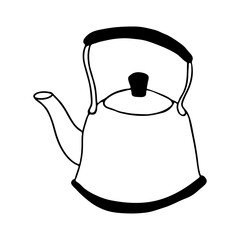 Kettle. Hand drawn vector illustration in doodle style, isolated on a white background.