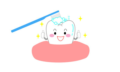 「歯磨きをしっかりしようね」と伝える歯のキャラクター