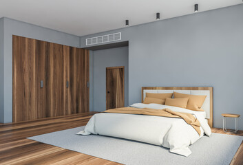 Fototapeta na wymiar Grey master bedroom corner with door