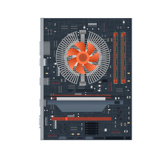 Motherboard. Electronic components of the computer. Circuit Board, vector illustration