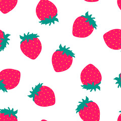 Seamless pattern of strawberries. Hand drawn vector illustration on a white background.