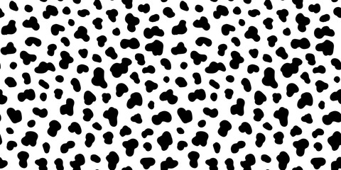 Dalmatian dog skin texture seamless pattern. Black and white spotted background. Animal print design. Vector illustration.	