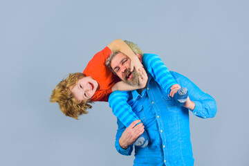 Family time. Dad and son. Good relationships. Parentship concept. Family relationships. Dad hugs with son. Family time.