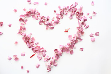 Obraz premium heart rose petals / pink roses, heart-shaped frame petals, love concept