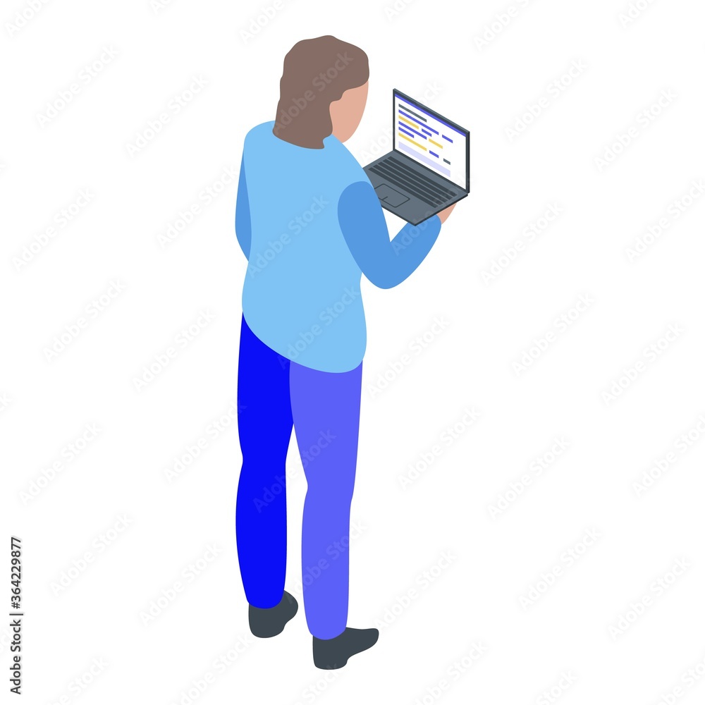 Poster children laptop programming icon. isometric of children laptop programming vector icon for web desig