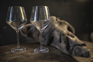 concept alcohol glass / beautiful glass, wine restaurant tasting aged wine