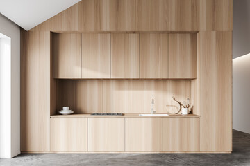 Fototapeta premium White and wooden attic kitchen interior