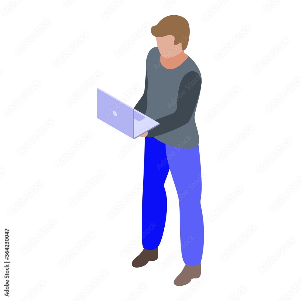 Poster boy online programming icon. isometric of boy online programming vector icon for web design isolated