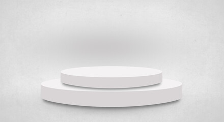 podium or pedestal display on white color background with cylinder stand concept. Blank product shelf standing backdrop.