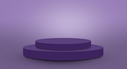 podium or pedestal display on lavender color background with cylinder stand concept. Blank product shelf standing backdrop.