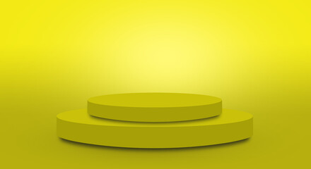 podium or pedestal display on lemon color background with cylinder stand concept. Blank product shelf standing backdrop.