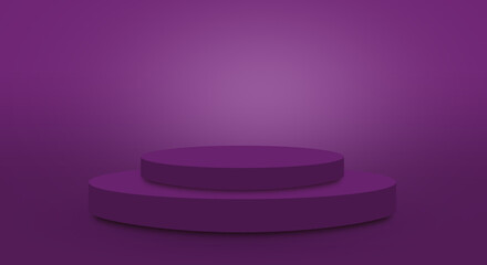 podium or pedestal display on purple color background with cylinder stand concept. Blank product shelf standing backdrop.