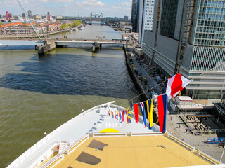 Modern cruiseship or cruise ship liner in port of Rotterdam, Netherlands