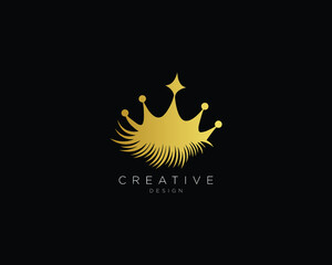 Luxury Eye Lashes Logo Design , eyelash with crown in gold